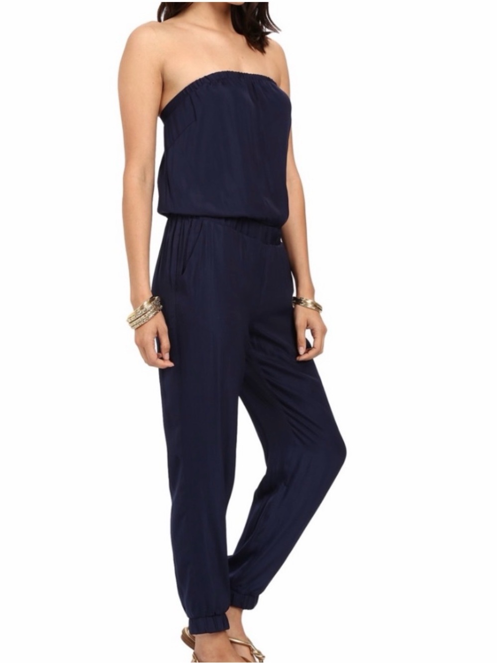 Lilly Pulitzer Emiko Strapless Satin Navy Jumpsuit XS